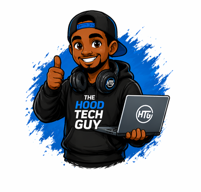 The Hood Tech Guy giving a thumbs up with laptop